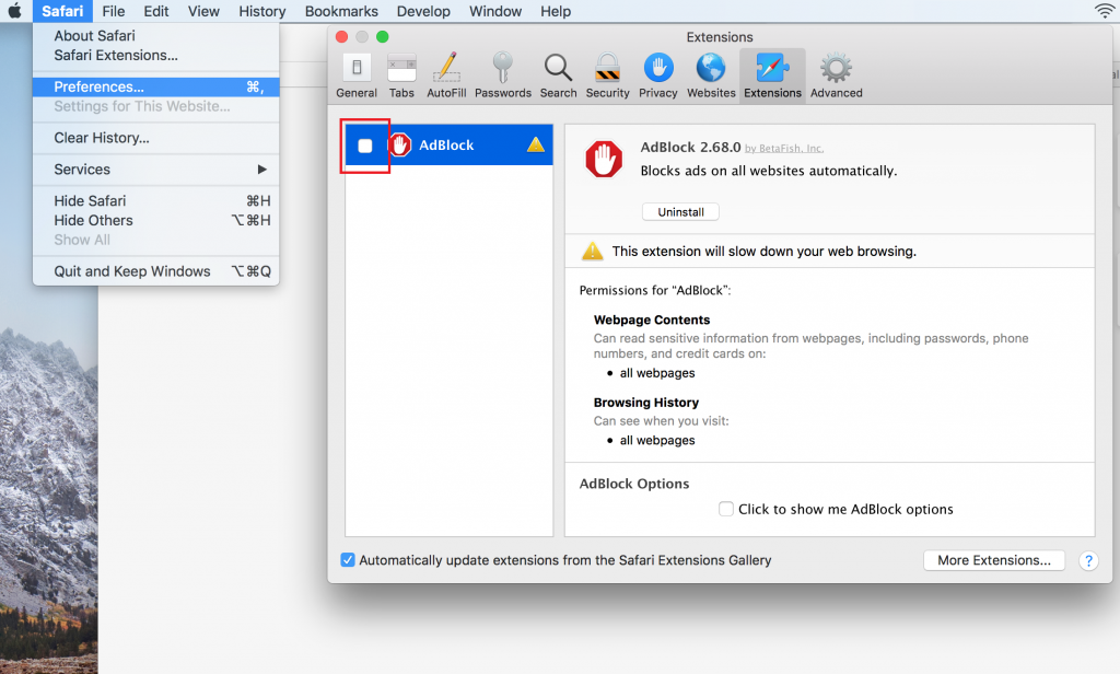 disable AdBlock on iOS