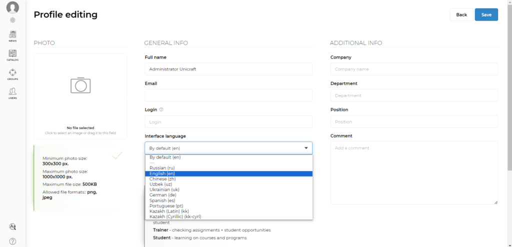 platform language switching for the user
