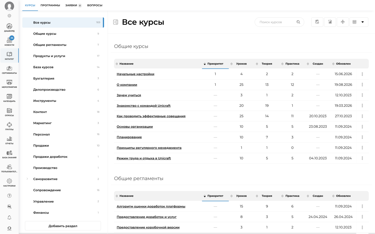 Каталог курсов
