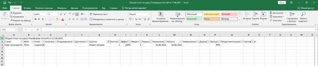 отчет общий по курсу