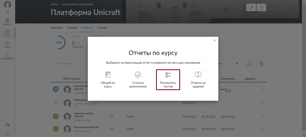 отчет результаты тестов