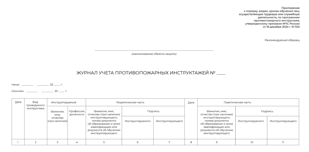 журнал учета противопожарных инструктажей